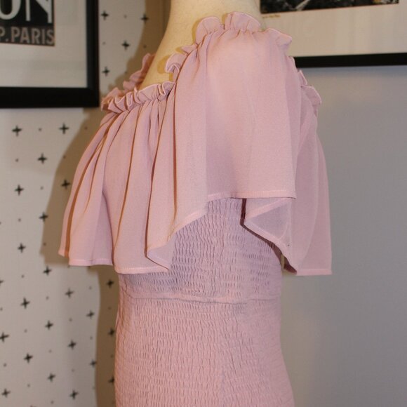 Women's Elegant Maternity Off The Shoulder Ruffle Bodycon Maxi Dress Smocked-LRG - Picture 5 of 7